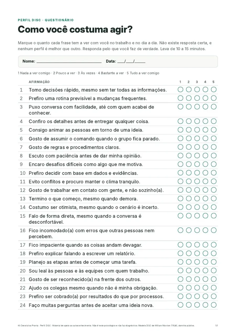 Questionário para o cliente