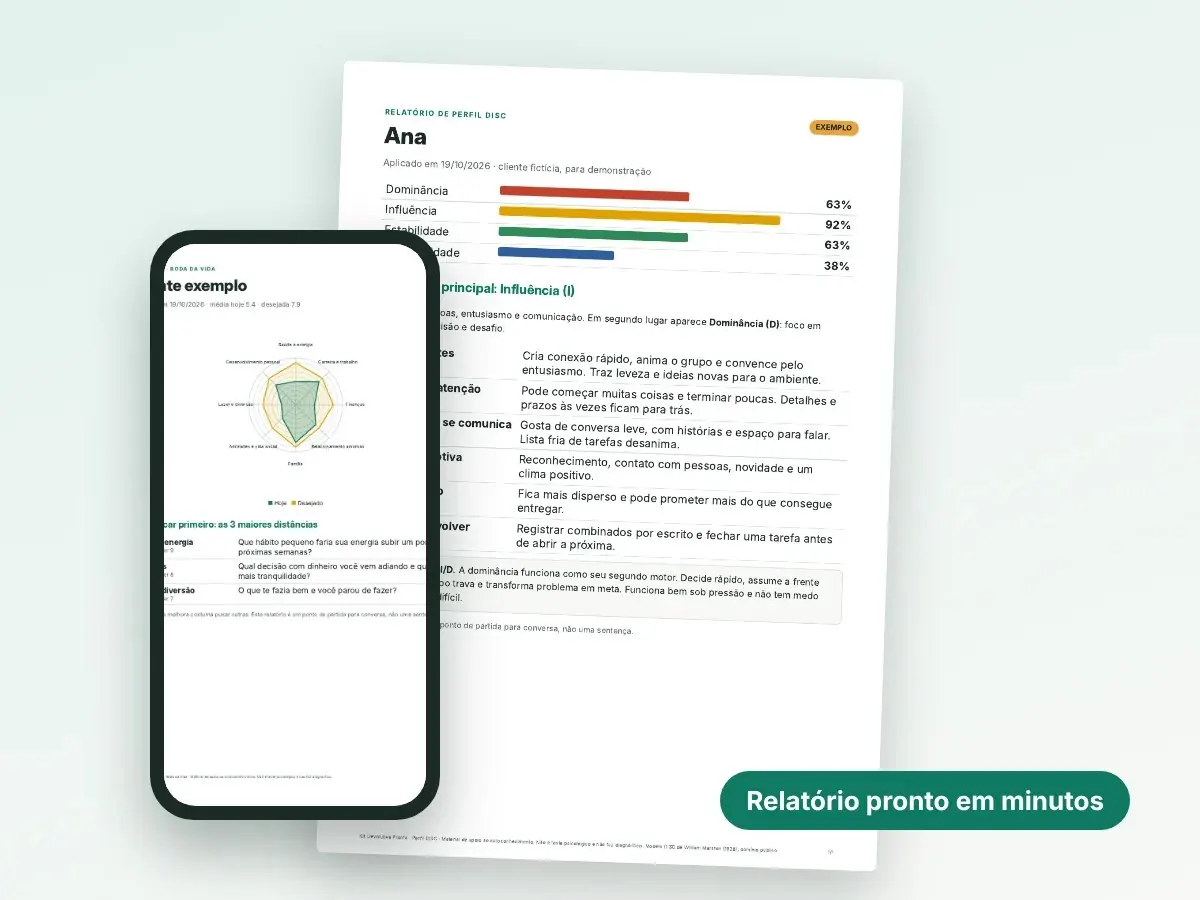 Relatório de perfil pronto no celular e na folha A4